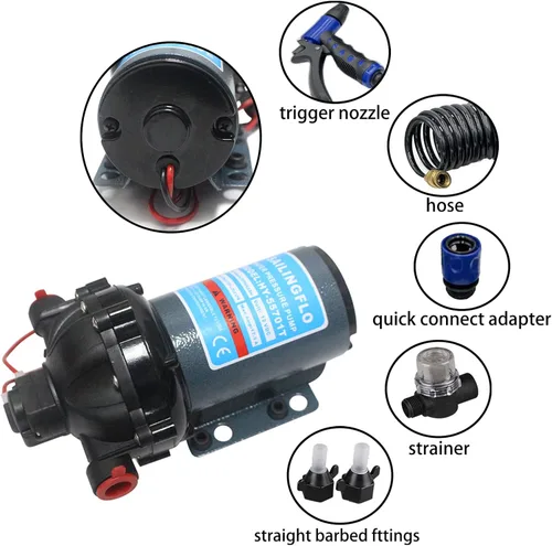 Miniatura 2 de Juego de bomba de agua de lavado de yate, bomba de diafragma de presión de agua eléctrica de 12 voltios 70 PSI 22.5L/Min 5.5 GPM 5 cámaras