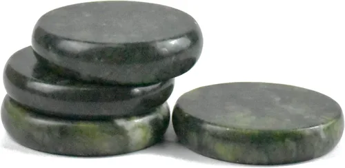 Juego de 4 piedras de masaje caliente, piedra calentada de jade verde natural para masaje de spa, 3.14 x 3.14 pulgadas (3.1x3.1 in)