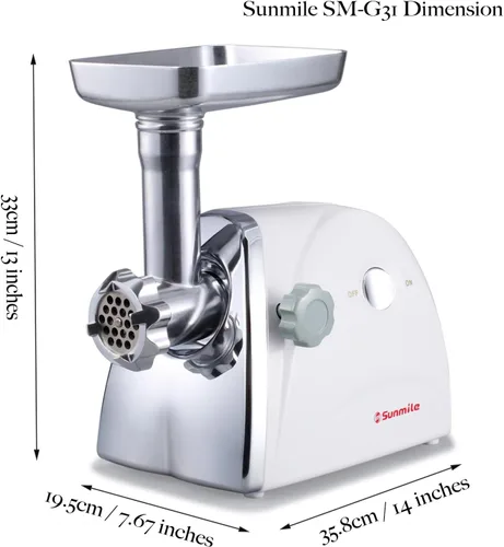 Miniatura 9 de Sunmile SM-G31 picadora de carne eléctrica y fábrica de salchichas 1HP 800W máximo, aprobado por ETL, hojas de corte de acero inoxidable, 3 placas