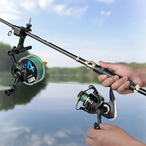 Miniatura 9 de PLUSINNO Bobina de línea de pesca con función de desenrollado, estación de carrete versátil para varillas gruesas y finas, funciona con carretes