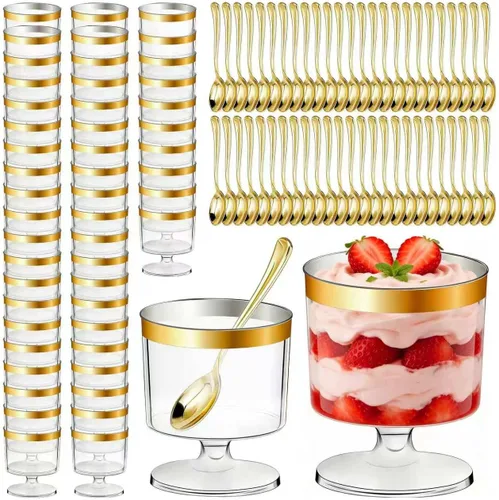 Miniatura 8 de 50 tazas de postre de plástico en forma de corazón con tapas y cucharas, tazas de parfait transparente de 5 onzas para el día de San Valentín
