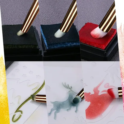 Miniatura 3 de UNIMEIX Mini pinceles de mezcla para hacer tarjetas, juego de pintura en miniatura seca para fondo, pinceles de pintura para mezclar pequeños Blanco
