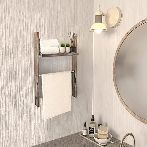 Miniatura 3 de J JACKCUBE DESIGN Toallero de pared de madera rústica con estante, escalera de manta para baño, soporte de toallas de mano de cocina, colgador