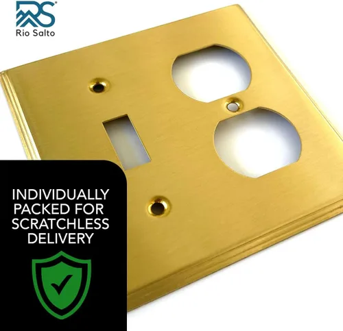 Miniatura 3 de Rio Salto BRASS - Combo de placa de pared dúplex de latón cepillado dorado para receptáculos, cubiertas de tomacorrientes, placa de cubierta