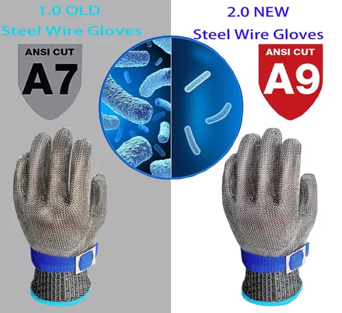 Miniatura 2 de ANSI A9 Guantes resistentes a cortes, actualización 2.0 de grado alimenticio 316 guantes de malla de alambre de acero inoxidable, guantes de corte