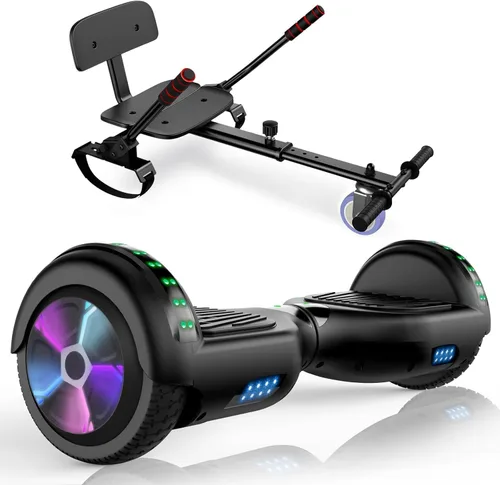 LIEAGLE Scooter with Seat Attachment, 6.5" Scooters Go Kart Combo with Colorful LED Lights & Bluetooth, for Kids Boys Girls Adults All Ages