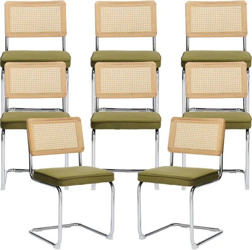 Miniatura 8 de ODUSE-DAILY Black Modern Rattan Dining Chairs Set of 4, Linen Fabric Upholstered Kitchen & Dining Room Chairs Set of 4, Sillas de Comedor, Cane