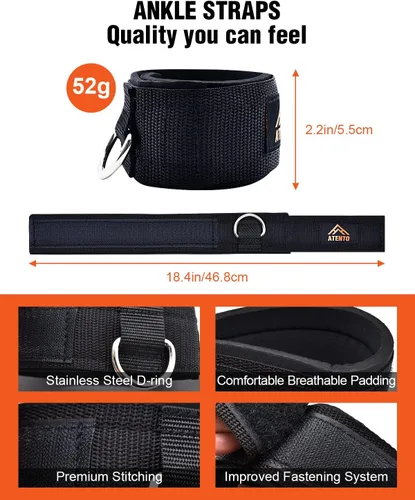 Miniatura 3 de ATENTO 2 pares de correas de tobillo para máquina de cable, cómodos puños acolchados de tobillo para patadas, gimnasio, entrenamiento de glúteos