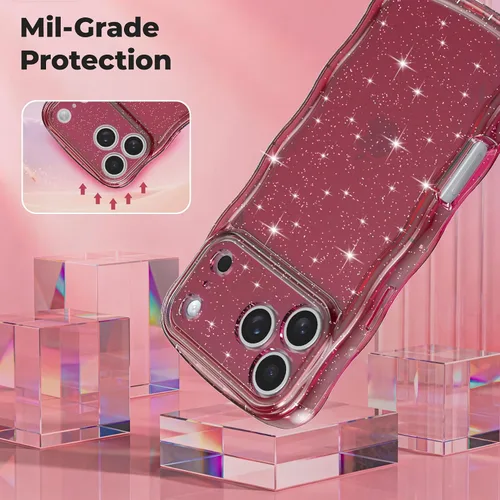 Miniatura 40 de FABSPARK Funda para iPhone 14 Pro Max, bonita funda colorida con láser, retro, exquisita, rizada, borde ondulado, protector estético de TPU suave