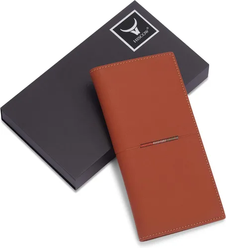 Miniatura 7 de HISCOW Cartera larga de cuero delgada para hombres y mujeres, piel de becerro italiana, cartera de bolsillo en el pecho para chequera, tarjetas