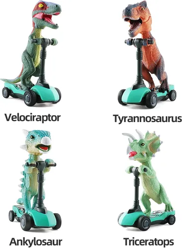 Miniatura 5 de DINOBROS Juguetes de dinosaurio para scooter, autos de tracción hacia atrás, mini patinetes de dedo para niños de 3, 4, 5, 6 años, juegos de regalo