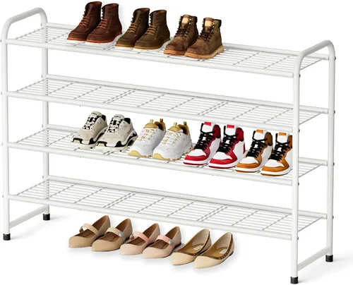 Miniatura 17 de KEETDY Organizador de zapatos largo de 2 niveles para armario, zapatero de metal para entrada, amplio estante apilable para zapatos con rejilla