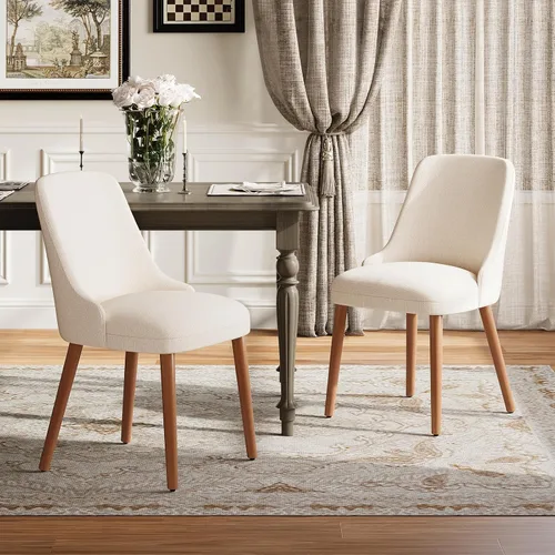 Miniatura 23 de MALOL Juego de 4 sillas de comedor tapizadas con patas de madera, sillas de cocina acolchadas con respaldo alto para comedor, restaurante y Beige-New