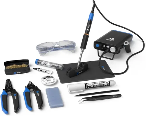 iFixit FixHub Kit de herramientas de soldadura – Juego completo, calentamiento rápido portátil, pelacables, cortadores al ras, soldadura sin plomo,
