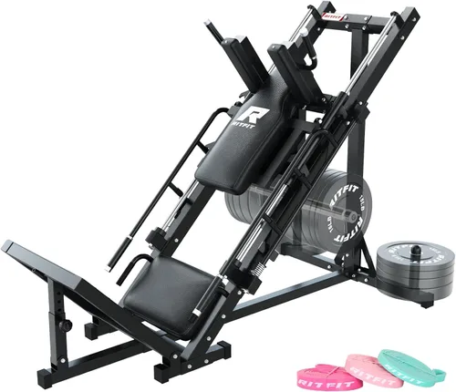 Miniatura 14 de RitFit Máquina de sentadillas para prensa de piernas, máquina profesional de prensa de piernas ajustable para gimnasio en casa con rodamiento