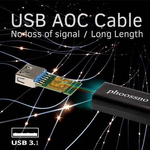 Miniatura 3 de Cable de extensión USB A a C de fibra óptica USB 3.2 Gen2 10Gbps 10M 33 pies en ángulo recto compatible con Microsoft Azure Logitech Aver Vaddio