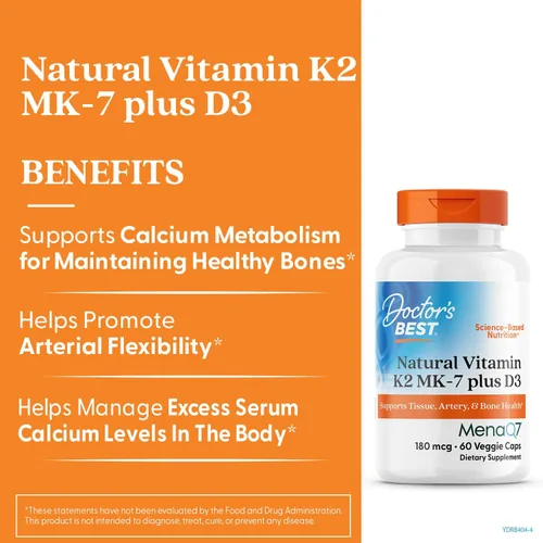 Miniatura 3 de Doctor's Best Vitamina natural K2 MK-7 Plus D3 - Suplemento VIT D3 y K2 MK7 para hombres y mujeres, apoya la salud de tejidos, arterias y huesos