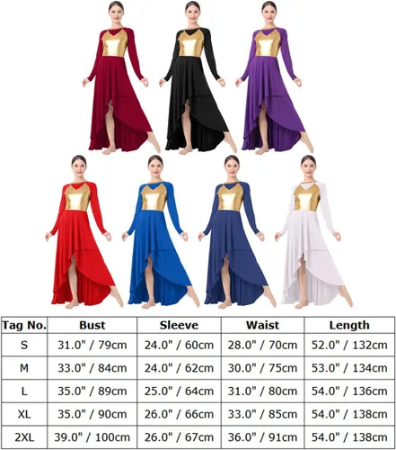 Miniatura 5 de ODASDO Vestidos de baile de alabanza para mujer, disfraz de danza lírica, vestido de iglesia de adoración litúrgica, dobladillo asimétrico, vestido