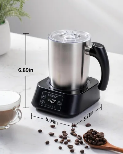 Miniatura 8 de KIDISLE Espumador de leche y vaporizador 5 en 1, jarra de acero inoxidable desmontable de 17 onzas, 4 temperaturas ajustables de 130 °F a 160 °F