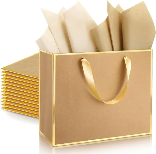 Miniatura 17 de ReliThick Paquete de 12 bolsas de regalo de papel metálico con asas y papel de seda de 11.8 x 10 x 4 pulgadas, bolsa de agradecimiento para Azul
