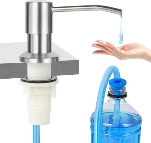 Dispensador de Jabón para Fregadero de Cocina (Níquel Cepillado), Dispensador de Jabón de Acero Inoxidable para Encimera con Bomba y Kit de Tubo de
