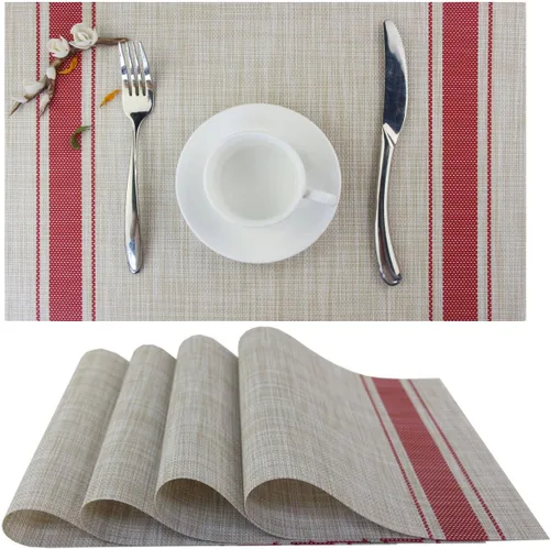 Miniatura 24 de Manteles individuales para mesa de comedor, lavables y fáciles de limpiar, camino de mesa de PVC (1 camino de mesa y 6 manteles individuales, negro)