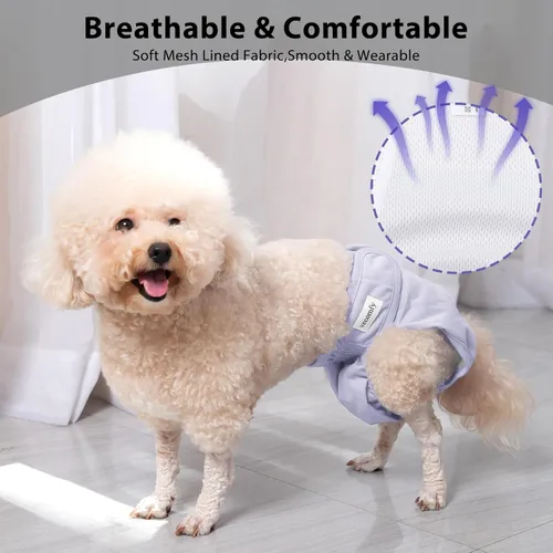Miniatura 7 de Vecomfy - Pañales reutilizables para perras pequeñas, (paquete de 4) pañales absorbentes fáciles para cachorros, para orinar, en calor, bragas