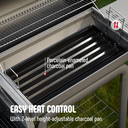 Miniatura 6 de Feasto - Parrilla de carbón con ahumador lateral y mesa auxiliar, parrilla de exterior de 30 pulgadas de alta resistencia con 832 pulgadas cuadradas