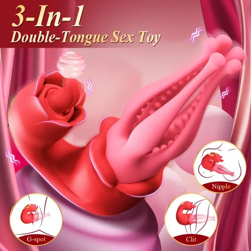 Miniatura 3 de Juguetes sexuales vibrador de punto G consolador lengua juguetes adultos rosa juguete sexual vibrador de 3 en 1 con empuje estimulador de pezón