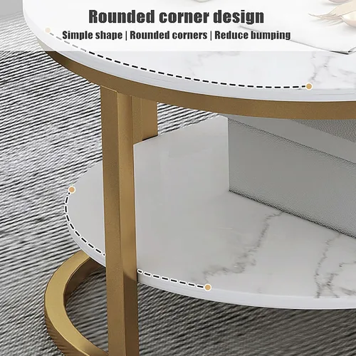 Miniatura 6 de HM&DX Mesa auxiliar moderna de mármol sintético, mesa de cóctel ovalada de 2 niveles con almacenamiento, mesas centrales de madera minimalista