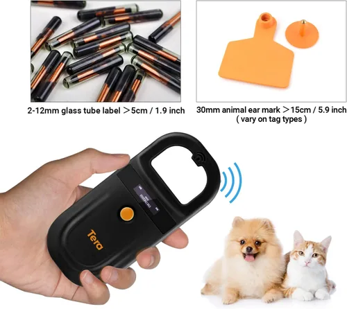 Miniatura 6 de Tera Lector de Microchip para Mascotas con Anillo D RFID Escáner de Identificación de Chips de Animales Portátil con Pantalla de Visualización OLED