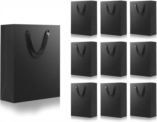 SHIPKEY Paquete de 10 bolsas de regalo pequeñas | Bolsa de regalo negra de 6x2.5x8 pulgadas, bolsas de papel para hombres, bolsa de recuerdo de