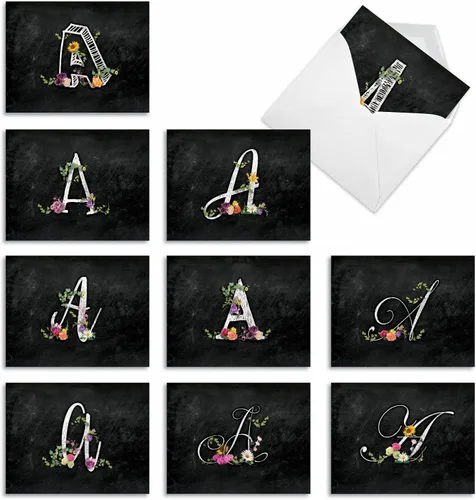 Miniatura 13 de The Best Card Company - 10 tarjetas de notas en blanco surtidas de letra S inicial, papelería personal con monograma floral con sobres a granel de 4