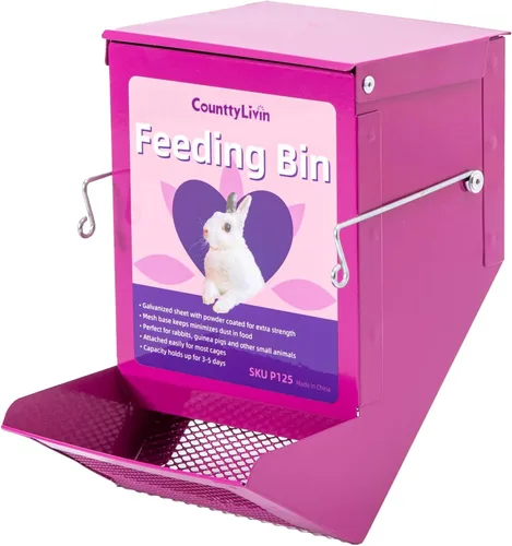 Miniatura 9 de Comedero de metal para animales pequeños con tapa, resistente, dispensador de alimentos de gran capacidad, ideal para conejos, cobayas, chinchillas