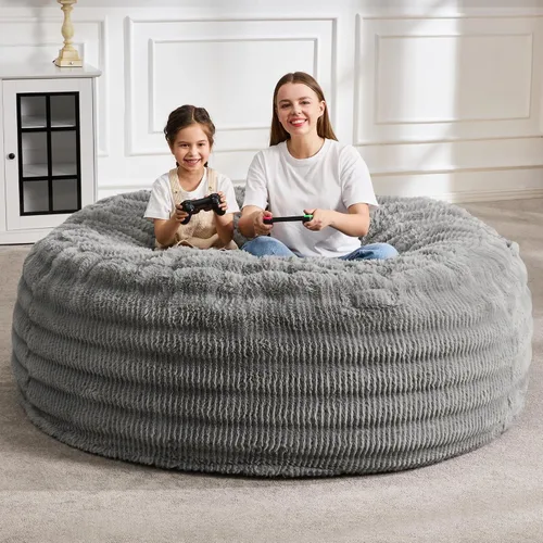 Miniatura 20 de Hobestluk Sillas de Puf para Adultos, Silla de Puf con Relleno, Bolsas Grandes con Funda de Felpa en Relieve, Sillas de Puf Gigantes para Adultos