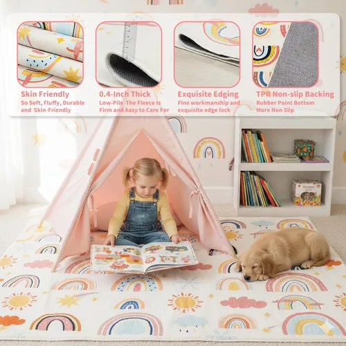 Miniatura 6 de Alfombra de arco iris para niños, 3 pies 3 pulgadas x 4 pies 11 pulgadas, alfombra suave para niños, alfombra grande lavable espacial