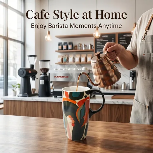 Miniatura 2 de DUSVALLY Taza de viaje de cerámica de 17 onzas con tapa, taza de café con leche de porcelana, taza de café grande con asa para oficina en casa
