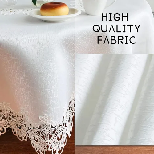 Miniatura 4 de Mantel de encaje para mesas de comedor redondas de 70 pulgadas, diseño de peonías blancas, vintage, para fiestas, bodas, tela lavable para banquetes