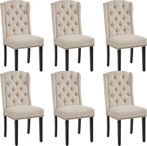 Miniatura 9 de Yaheetech Juego de 2 sillas de comedor tapizadas con botones copetudos con patas de madera maciza y adornos de cabeza de clavo para comedor, sala