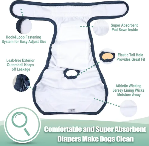 Miniatura 5 de wegreeco - Pañales lavables y reutilizables para perros, paquete de 3, pañales para cachorros y perritos pequeños, pañales para hembras en celo
