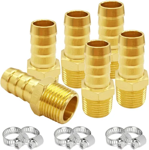 Miniatura 8 de Uenede 6 accesorios de púas de manguera de latón de 1/2 pulgada NPT macho a 1/2 pulgadas, conector adaptador de púas incluye 6 abrazaderas de acero