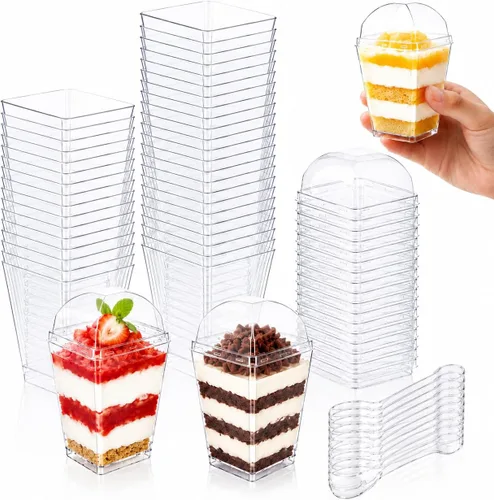 Miniatura 8 de Oomcu Mini tazas de parfait cuadradas transparentes desechables para yogur, helado, mousse, aperitivos, embutidos, pudín, gelatina, dulces