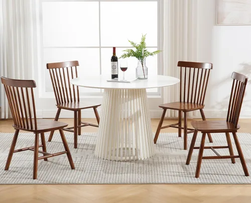 Kmax Juego de 4 sillas de comedor vintage, sillas Windsor con patas de madera maciza, estilo campestre, nogal Nuez