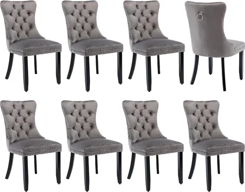 Miniatura 55 de Juego de 2 sillas de comedor modernas, sillas de comedor tapizadas acolchadas con patas de madera maciza, silla de cocina de tela de lino beige