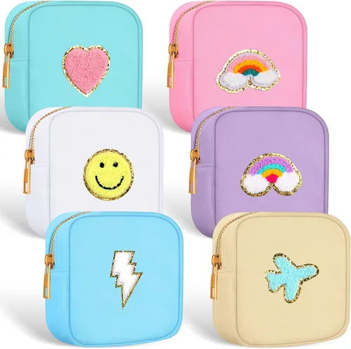Zubebe 6 mini bolsas de maquillaje de nailon, bolsa pequeña de maquillaje, bolsas de felpilla con cremallera, bonita bolsa de cosméticos para el
