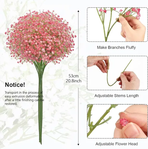 Miniatura 2 de N&T NIETING - Ramo de 10 flores artificiales de aliento de bebé, gypsophila falsa, toque real, arreglo de flores artificiales para bodas, fiestas