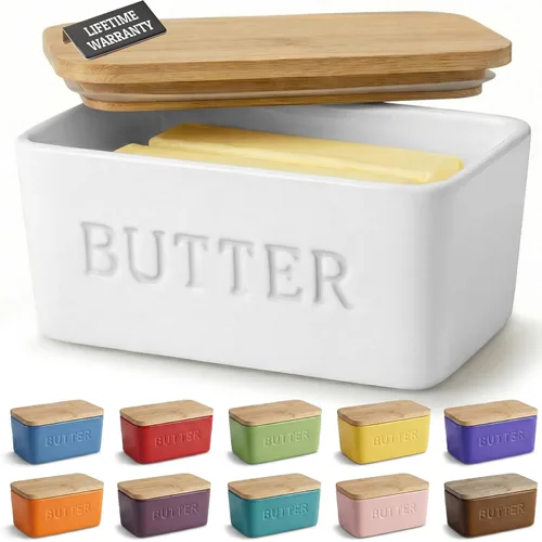 Miniatura 17 de PriorityChef Plato de Mantequilla Extra Grande con Tapa para Encimera, Envase de Mantequilla de Cerámica con Cubierta Hermética, Soporte
