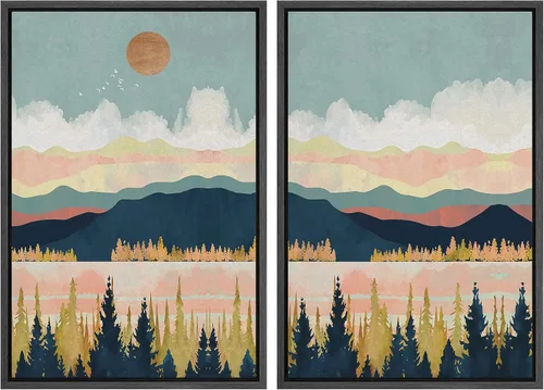 Miniatura 133 de SIGNWIN Lienzo enmarcado para pared, juego de arte sereno de paisaje de pantanos, ilustración rústica, arte moderno, minimalismo, decorativo