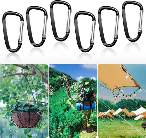 Miniatura 5 de 2.4 "24pcs pequeño mosquetón clip llavero, aluminio D anillo forma clips con llavero gancho