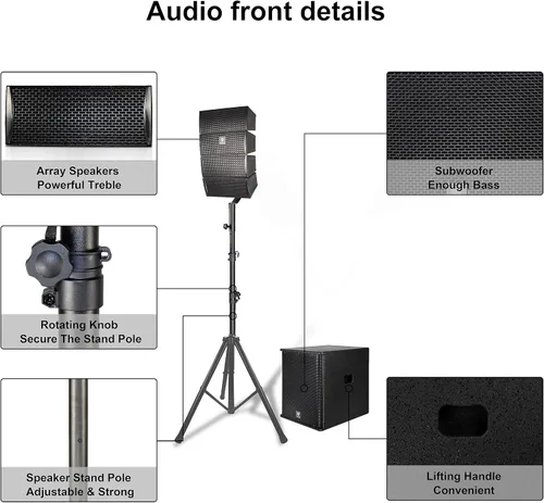 Miniatura 4 de PRORECK Club 3500 Subwoofer de 15 pulgadas 3000 W Sistema de altavoces PA alimentado por DJ, conjunto combinado con 8 altavoces de matriz